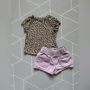 Easy Peasy|Baby girl/toddler summer set Leopard Print Tee & lilac denim shorts•